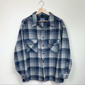 Vintage Pendleton Virgin Wool Tartan Plaid Flannel Button Down Shirt Aqua
